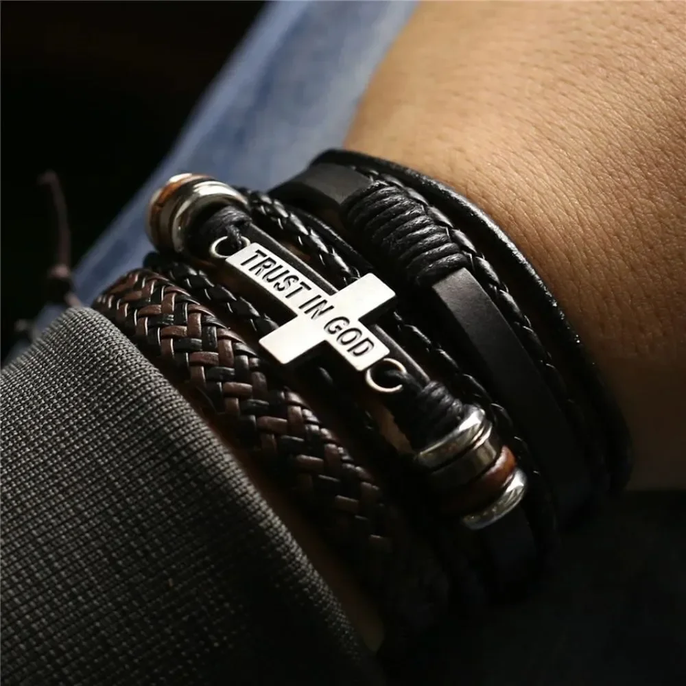 Leather Trust In God Bracelet